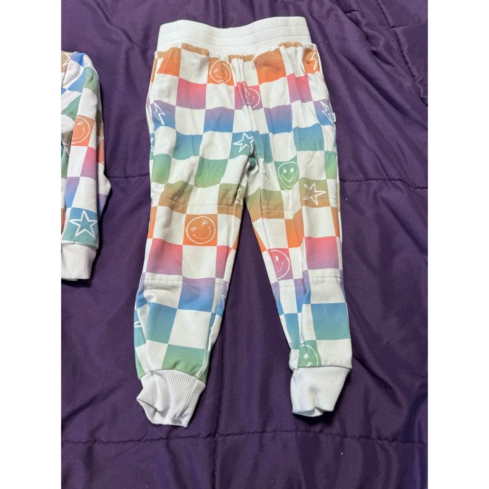 Play by Little Sleepies Rainbow Checkerboard Sweatshirt and Joggers Set 3T